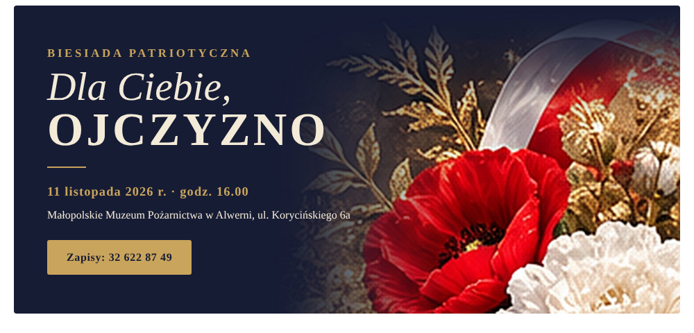 Biesiada Patriotyczna. Maki i polska flaga narodowa na granatowym tle